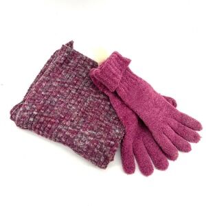 J. Jill Raspberry Pink Fuzzy Knit Scarf and Gloves Set 627538 One Size NEW
